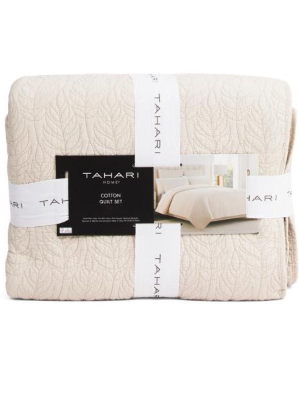 Tahari Neutral Cream Quilted Cotton Quilt Set